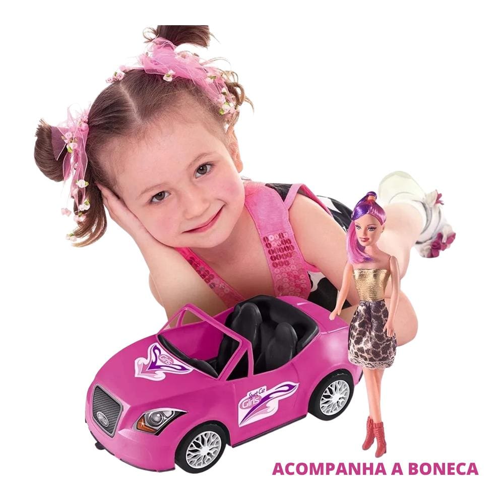 Carrinho Carro Rosa Conversível Boneca Compatível Com Barbie na