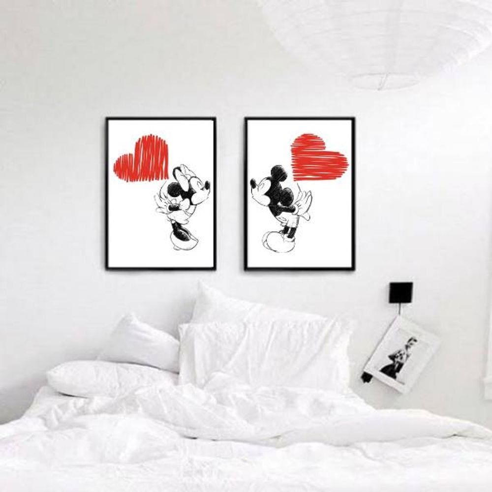 Kit 2 Quadros Decorativos Casal Mickey e Minnie