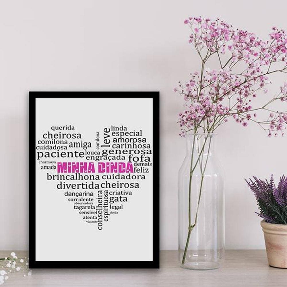 Quadro Decorativo Minha Dinda Qualidades Coração Branco