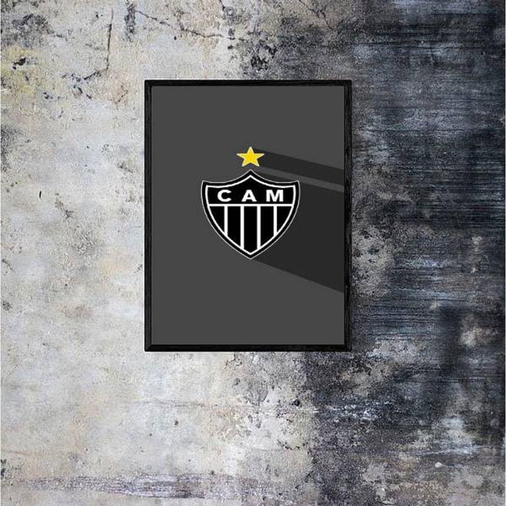 Quadro Decorativo Escudo Atlético MG Fundo Cinza