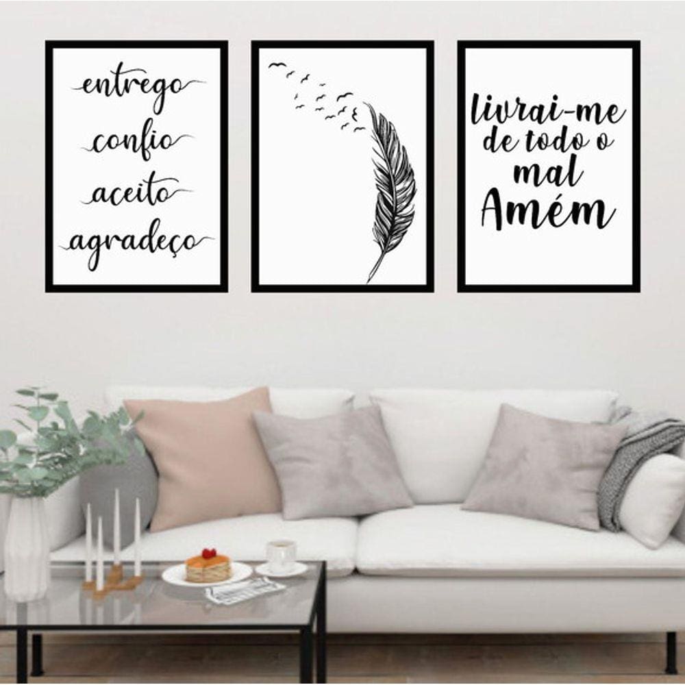 Kit 3 Quadros Decorativos Entrego, Confio, Aceito-Pena