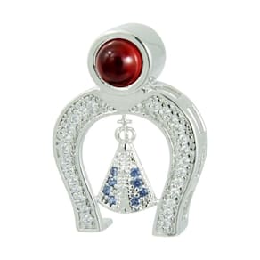 Pingente Prata Neo Crystal NSra. Aparecida com Ferradura e Zircônia 22x16mm