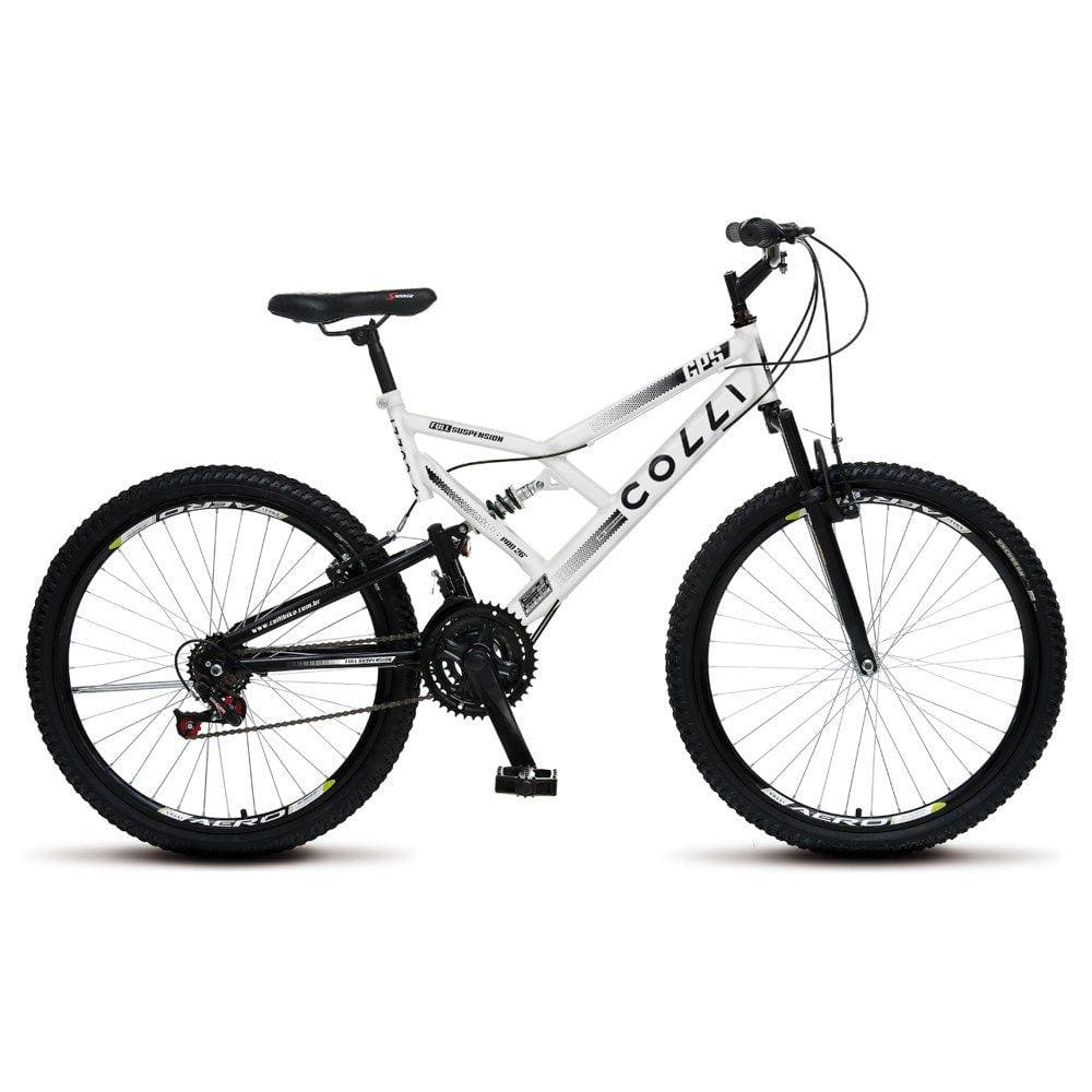 Bicicleta GPS Aro 26 Aço 21 Marchas Dupla Suspensão Freio V-Brake Branco - Colli Bike