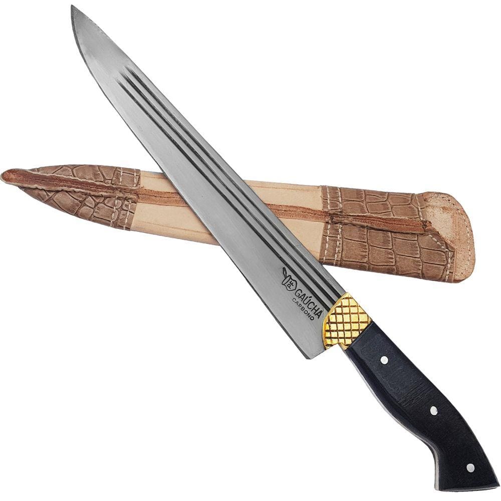 Facão Faca Churrasco 10`` Aço Carbono 1070 Full Tang Listrado Cabo Chifre Escuro