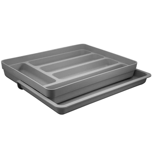 imagem-Organizador Suporte Porta Talheres Extensível Cozinha Gaveta Chumbo OU - Cinza