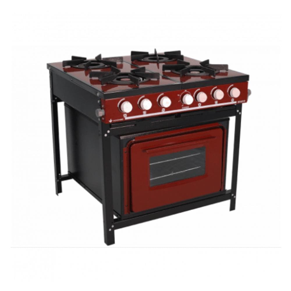 Fogão Venâncio 4 bocas baixa pressão com forno linha Bravo Vermelho - BR4BFBR
