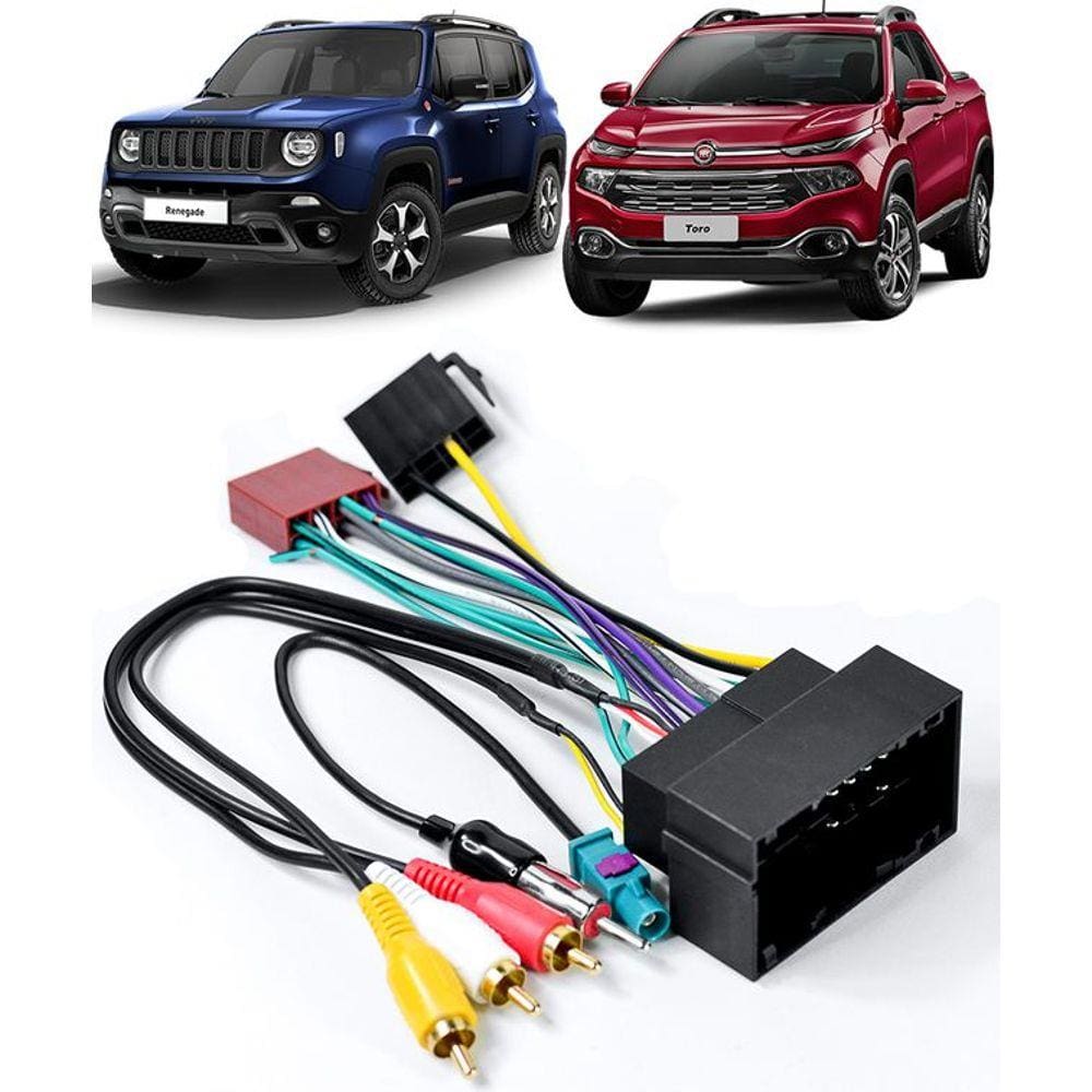 Kit Chicote de Ligação + Chicote Adaptador de Antena Jeep Renegade 2015 2016 2017 2018 Fiat Toro 2016 2017 2018 Novo Bravo 2015 2016 2017 2018