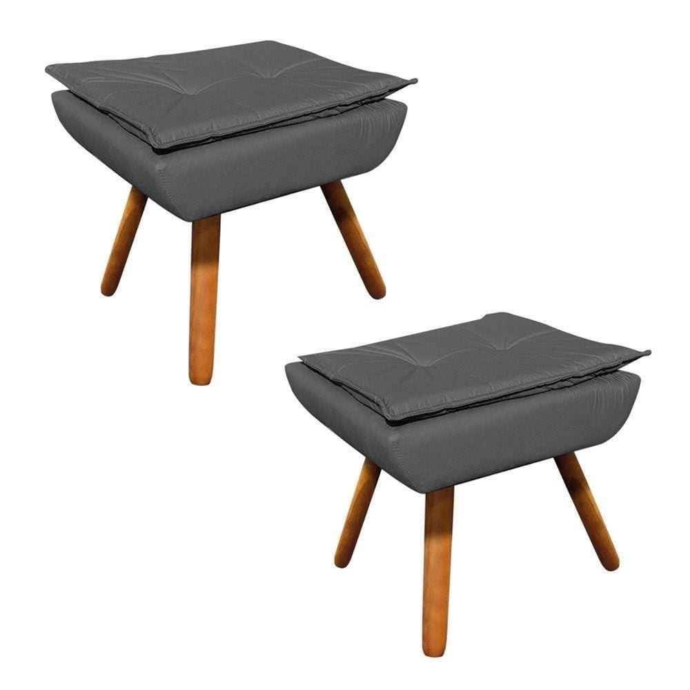 Kit 02 Puffs Opala Corino Pés Palito Castanho - D`Rossi