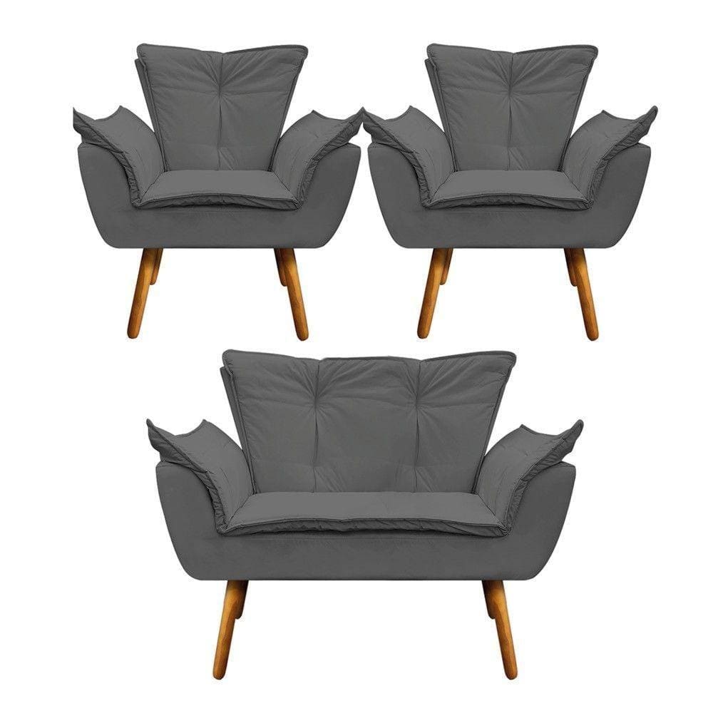 Kit Namoradeira e 2 Poltronas Opala Corino Pé Palito D´rossi
