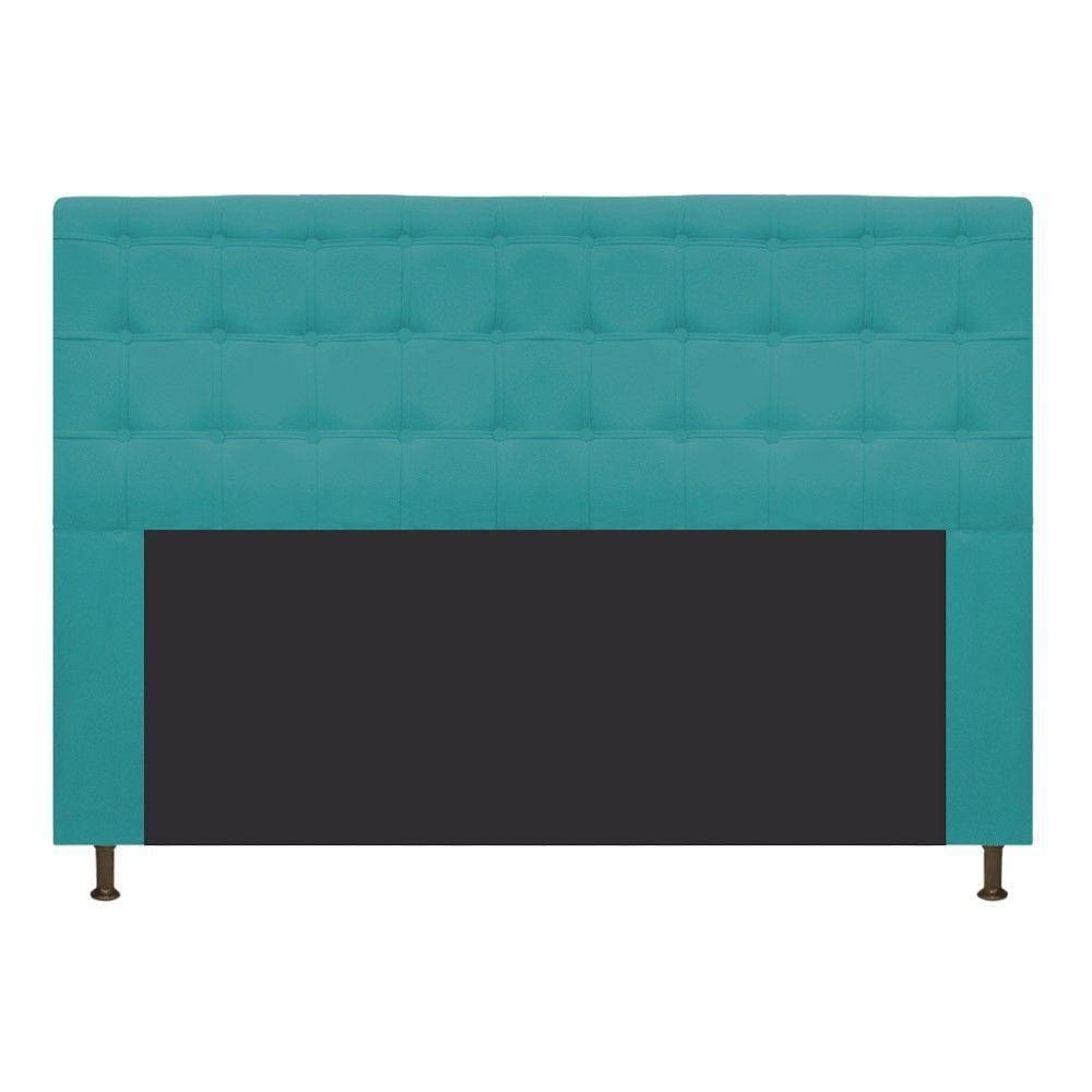 Cabeceira Estofada Dama 140 Cm Casal Suede Azul Turquesa