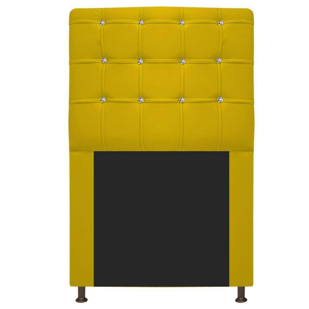 Cabeceira Estofada Dama 100 Cm Solteiro Com Strass Amarelo