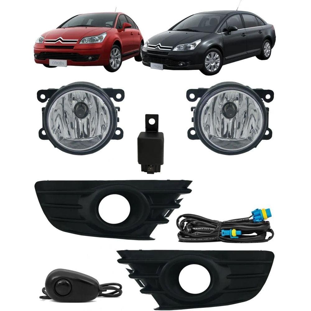 Kit Farol de Milha Neblina Citroen C4 Hatch 2008 2009 2010 2011 2012 e C4 Pallas 2008 2009 2010 2011 2012 - Interruptor Alternativo