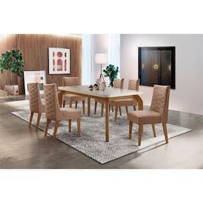 Sala De Jantar Liz 180 Tampo MDF Canto Reto Com 6 Cadeiras Safira Rufato