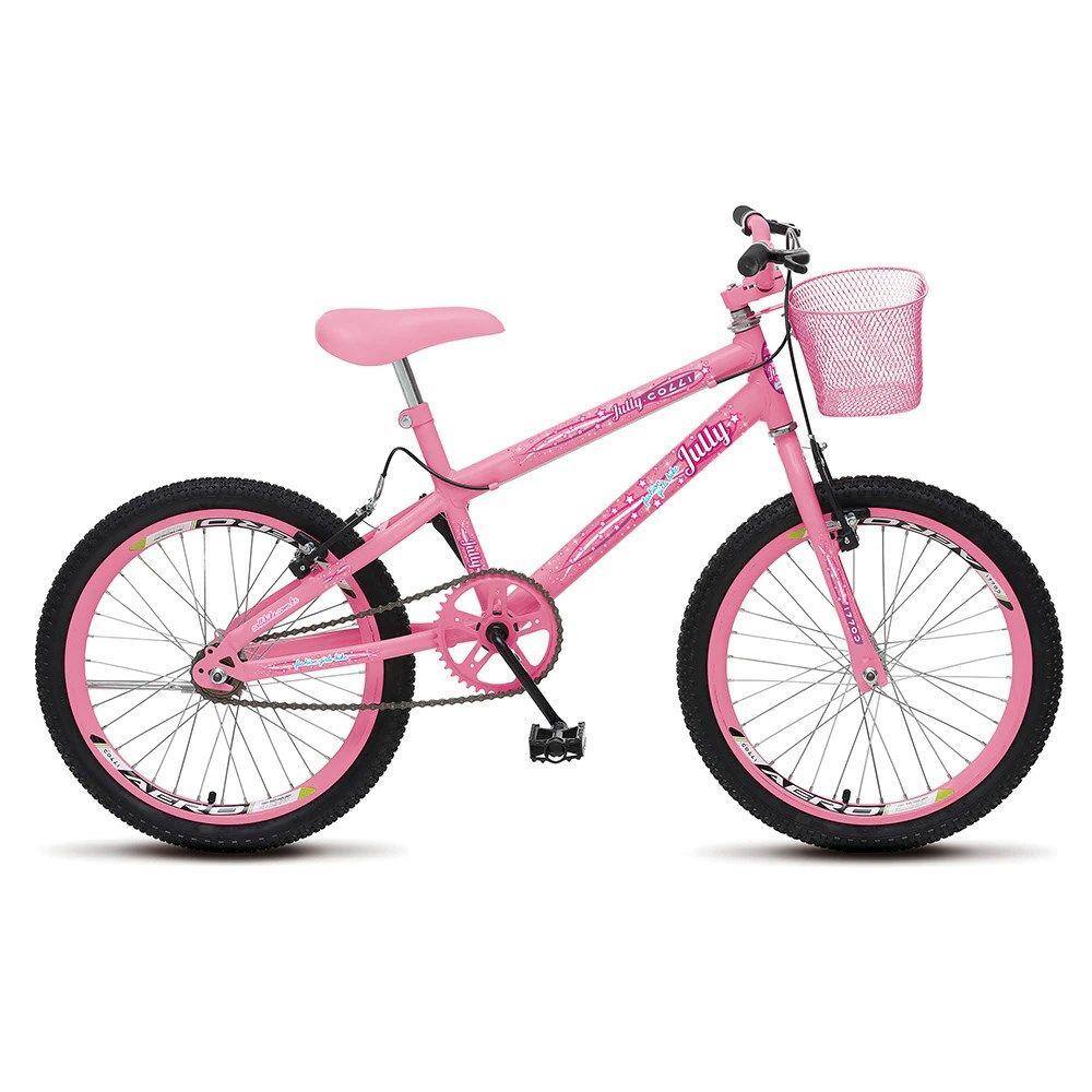 Bicicleta July Infantil Juvenil Aro 20 Aço com Cestinha e Freio V-Brake Rosa Neon - Colli Bike