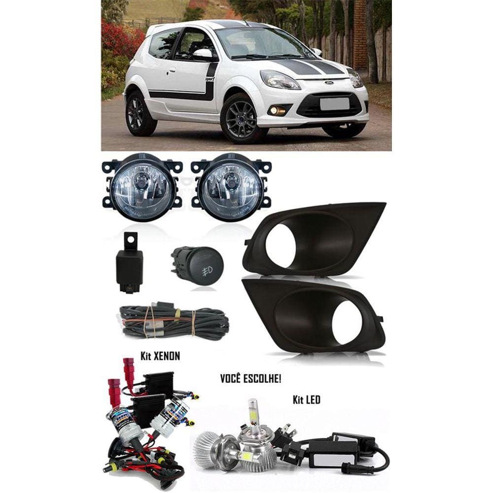 Kit Farol de Milha Neblina Ford Ka 2012 2013 2014 + Kit Xenon 6000K 8000K ou Kit Lâmpada Super LED 6000K