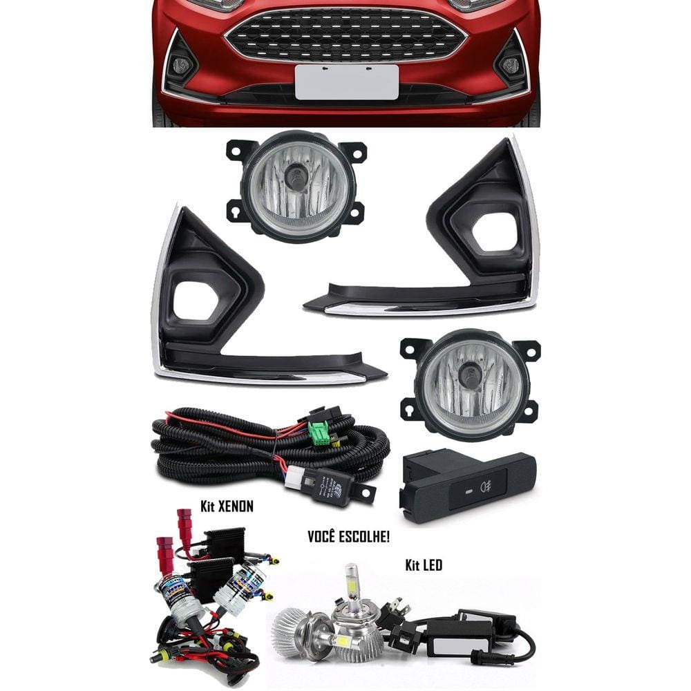 Kit Farol de Milha Neblina Ford Fiesta 2019 + Kit Xenon 6000K 8000K ou Kit Lâmpada Super LED 6000K