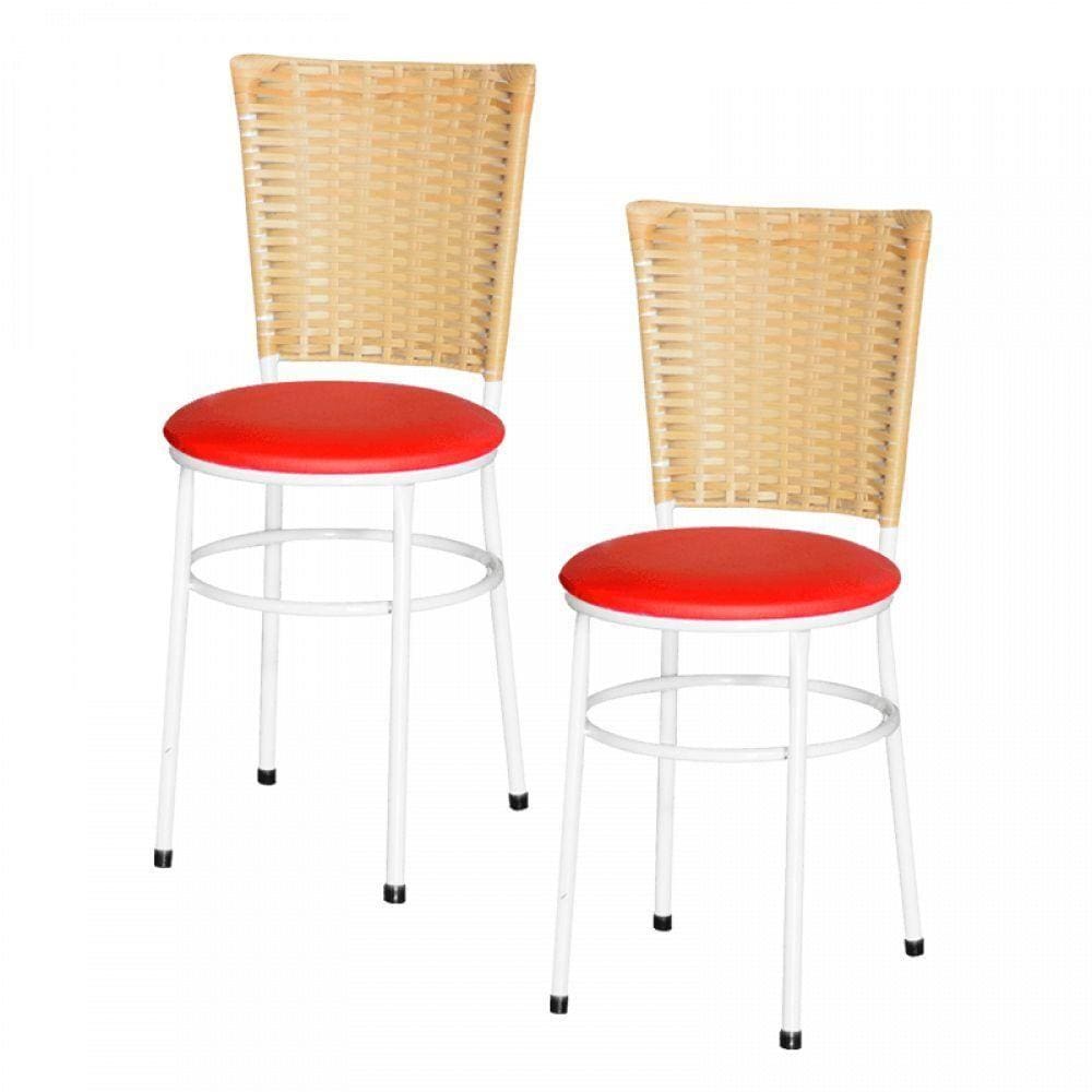 2 Cadeiras Brancas Para Cozinha Hawai Palha Vermelho