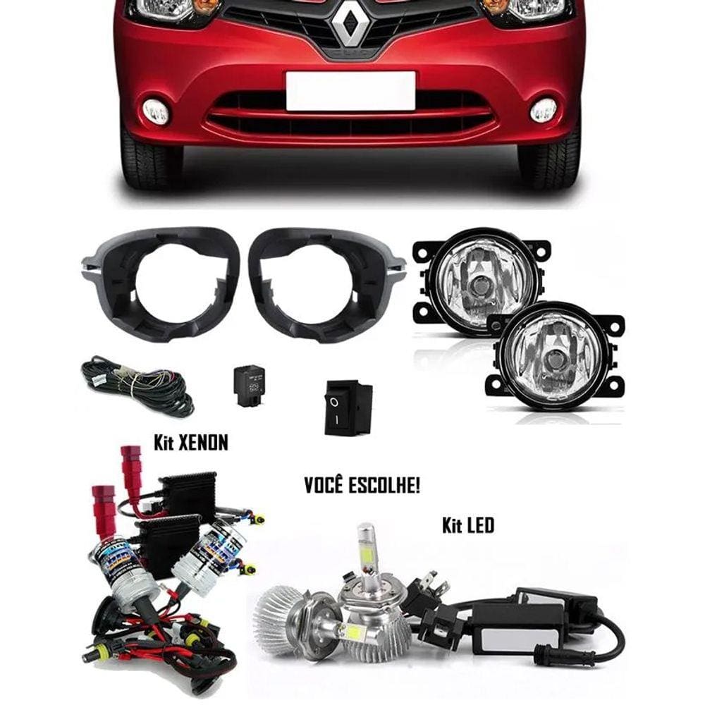 Kit Farol De Milha Neblina Renault Clio 2013 Á 2016 + Base Para Fixação - Interruptor Alternativo + Kit Xenon 6000K/8000K Ou Kit Led 6000K