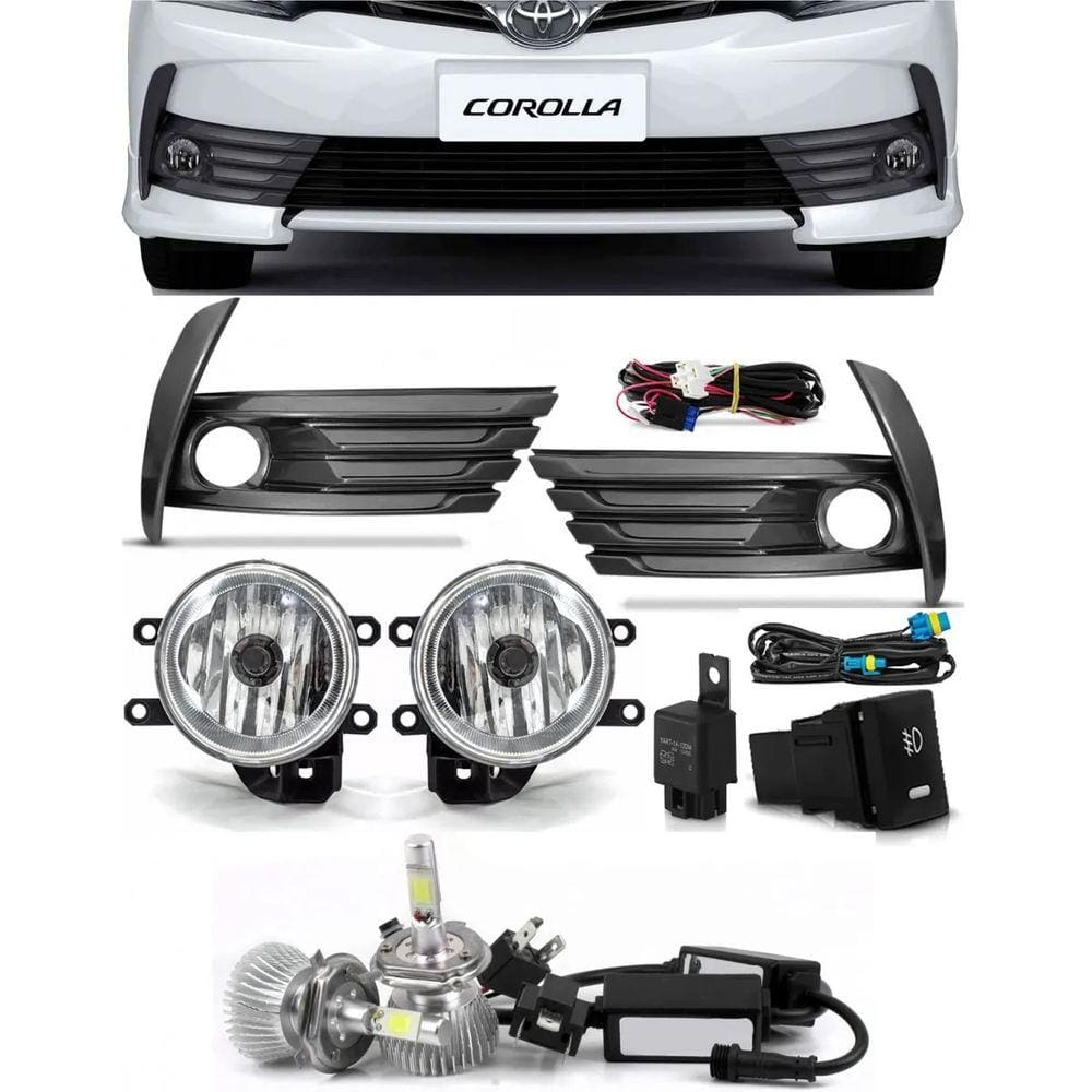 Kit Farol de Milha Neblina Toyota Corolla 2017 Á 2019 - Interruptor + Kit Lâmpada Super LED Headlight H11 6000K 12V e 24V 32W 2200LM