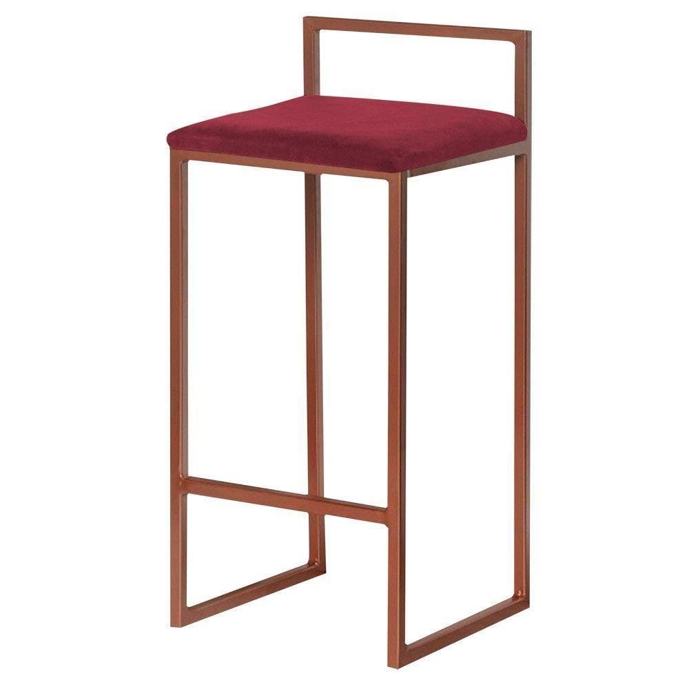 Banqueta Decorativa Jasmine Base Bronze Suede Bordô