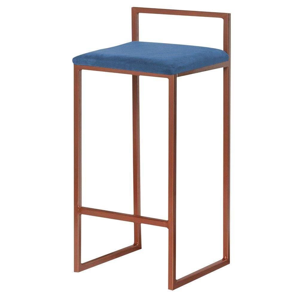Banqueta Decorativa Jasmine Base Bronze Suede Azul Marinho