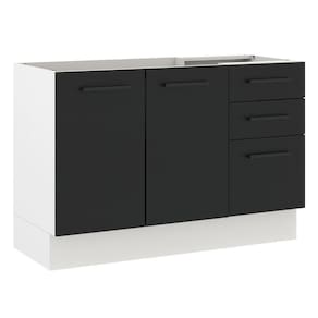 Balcão de Pia Madesa Agata 2 Portas 3 Gavetas Branco Preto