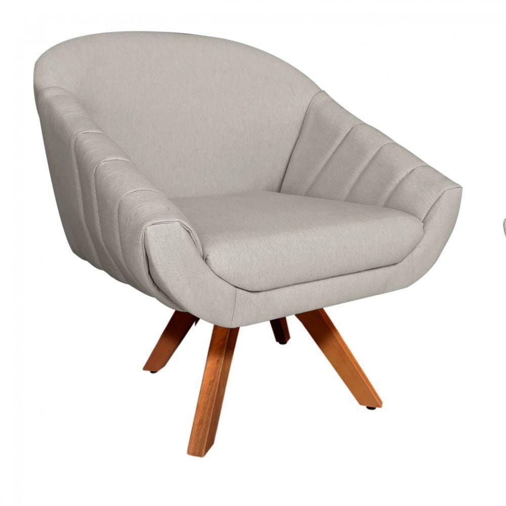 Poltrona Giratória Giovana Linho Bege A27 Base Madeira D´rossi