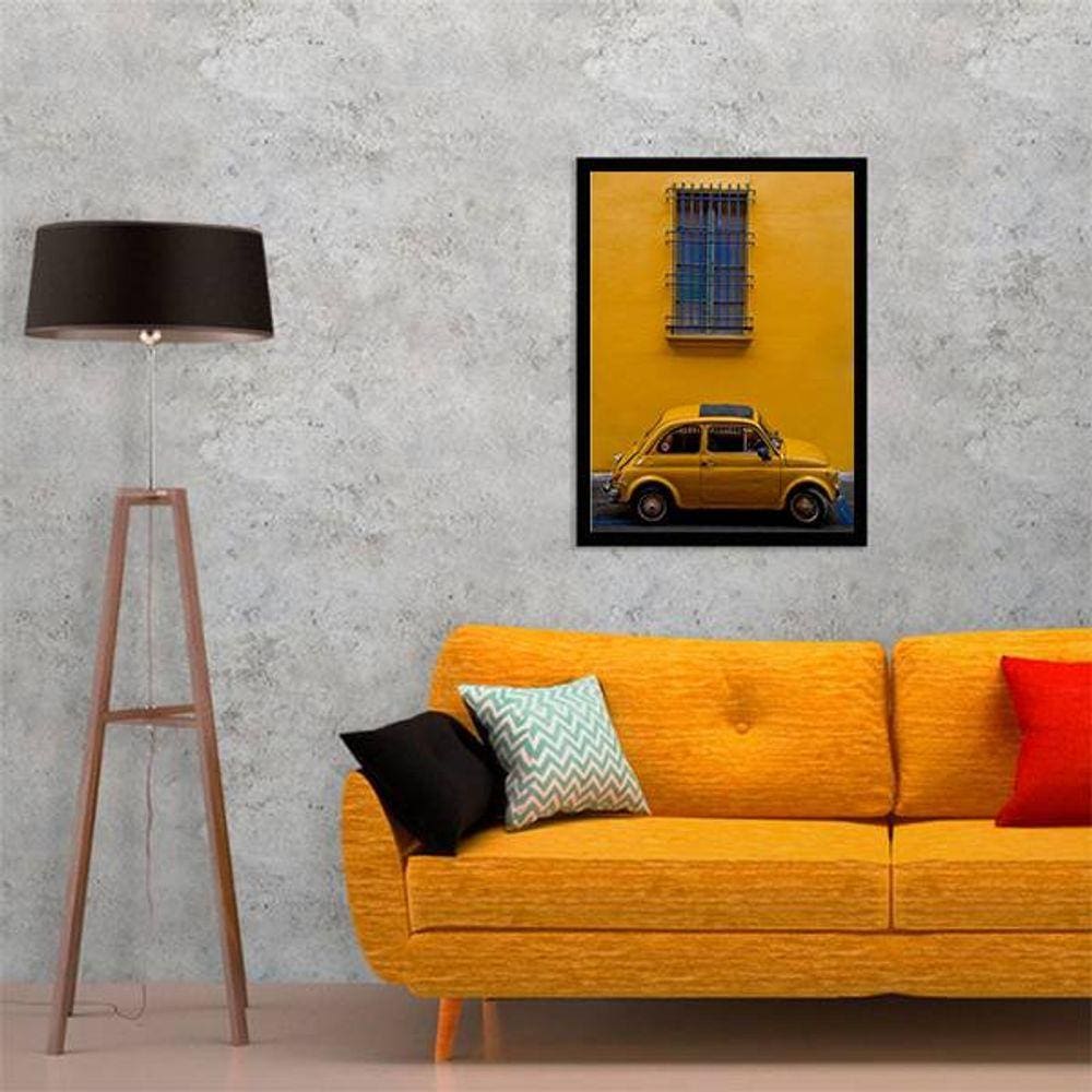 Quadro Decorativo Fotografia Carro Retrô Amarelo