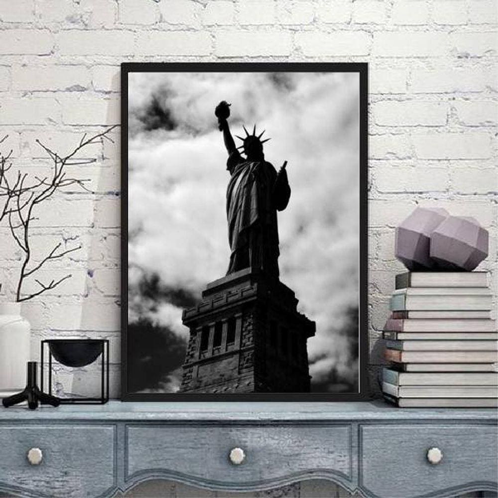 Quadro Decorativo  Estátua da Liberdade Preto e Branca