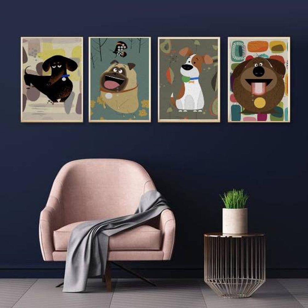 Kit 4 Quadros Decorativos Cachorrinhos Pet