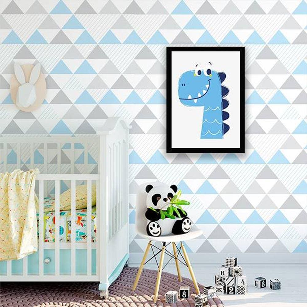 Quadro Decorativo Ilustração Infantil Dinossaurinho Azul