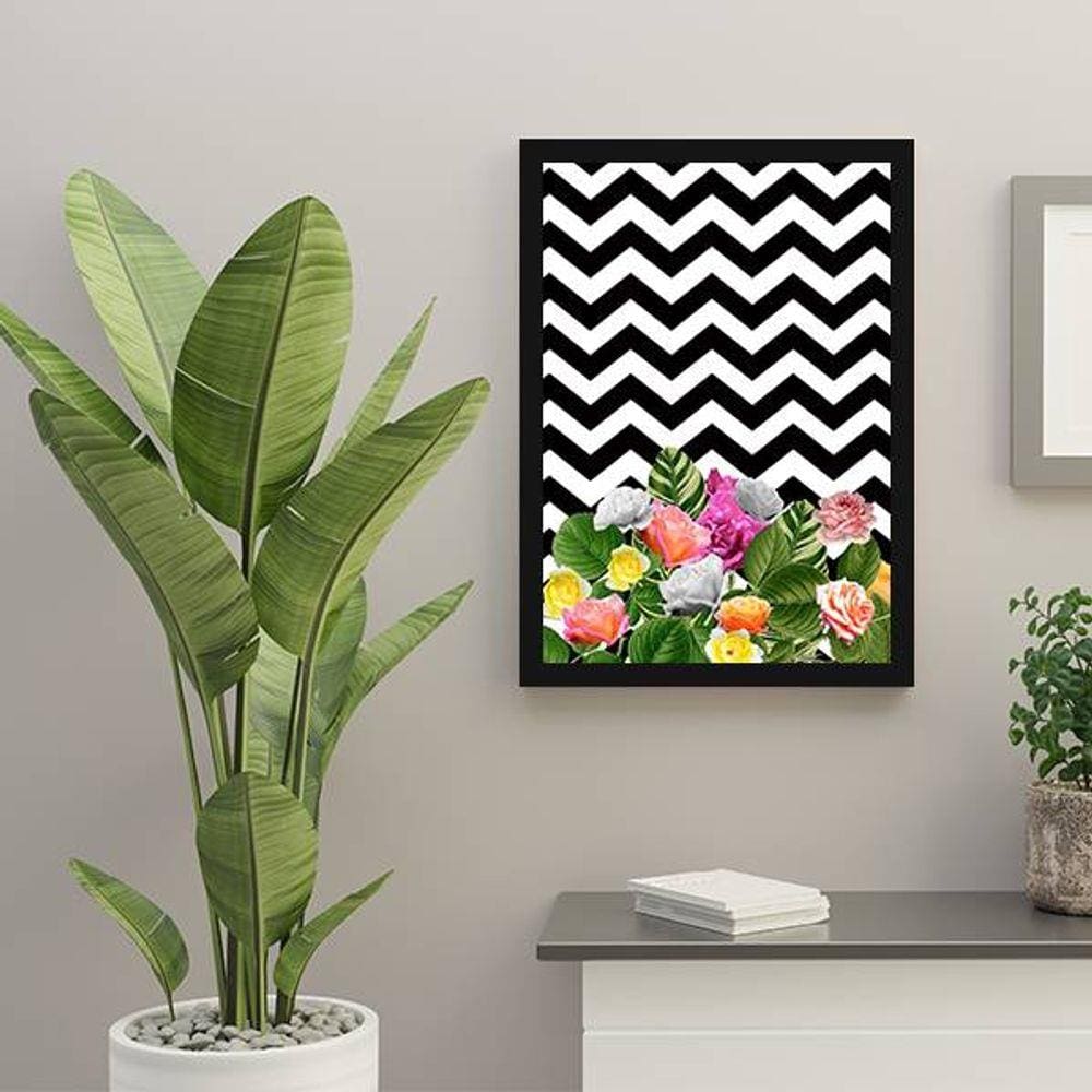 Quadro Decorativo Flores Chevron