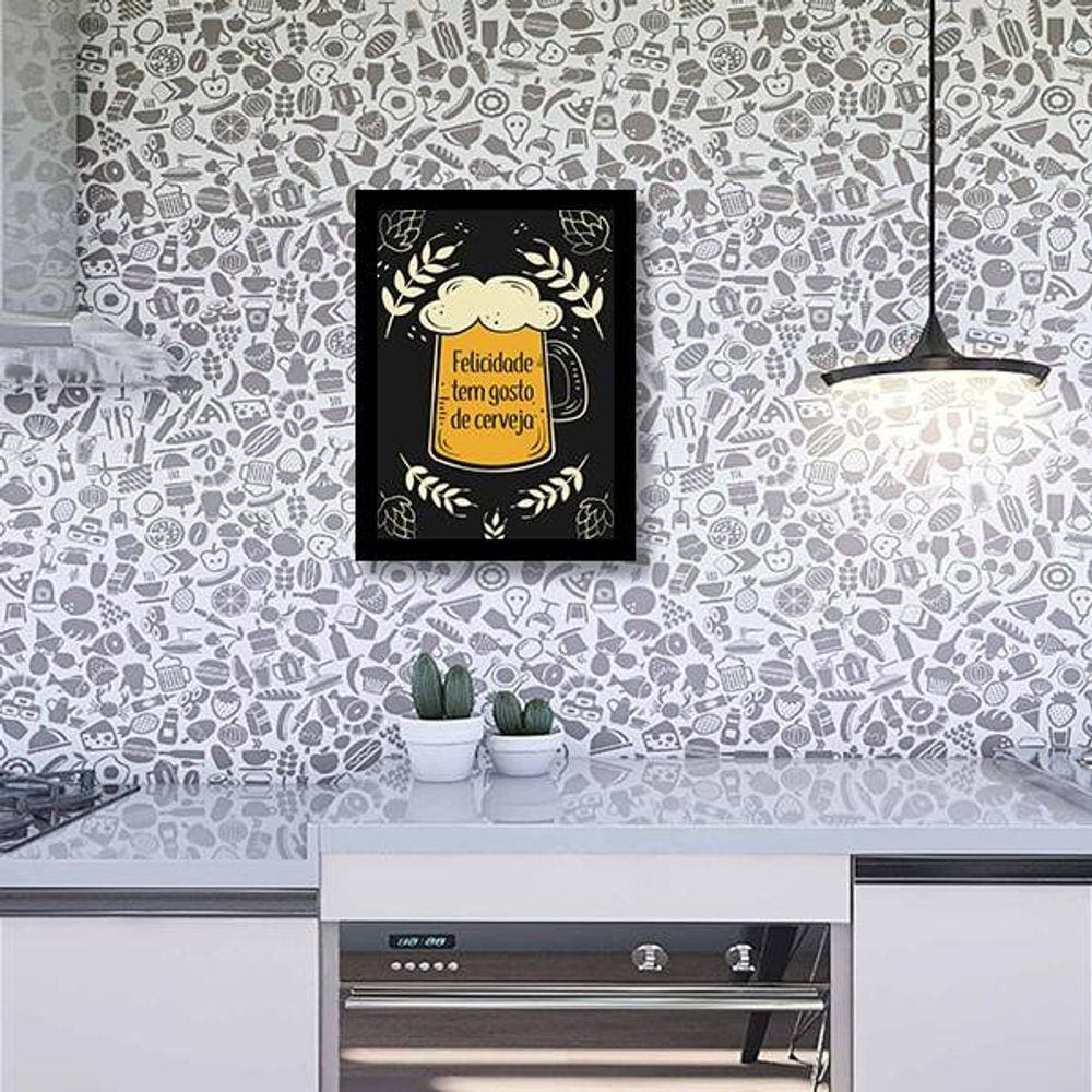 Quadro Decorativo Frase Felicidade Tem Gosto de Cerveja