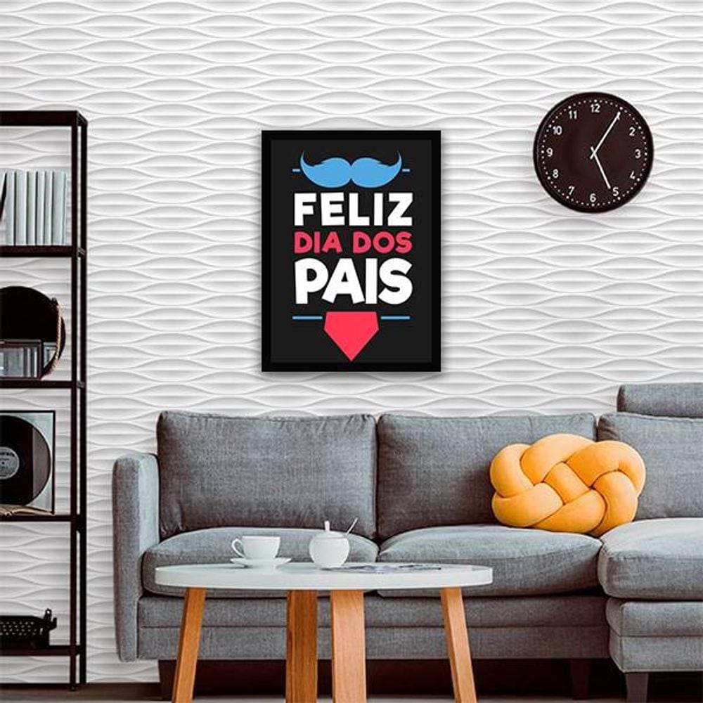 Quadro Decorativo Feliz Dia Dos Pais Preto, Azul e Vermelho