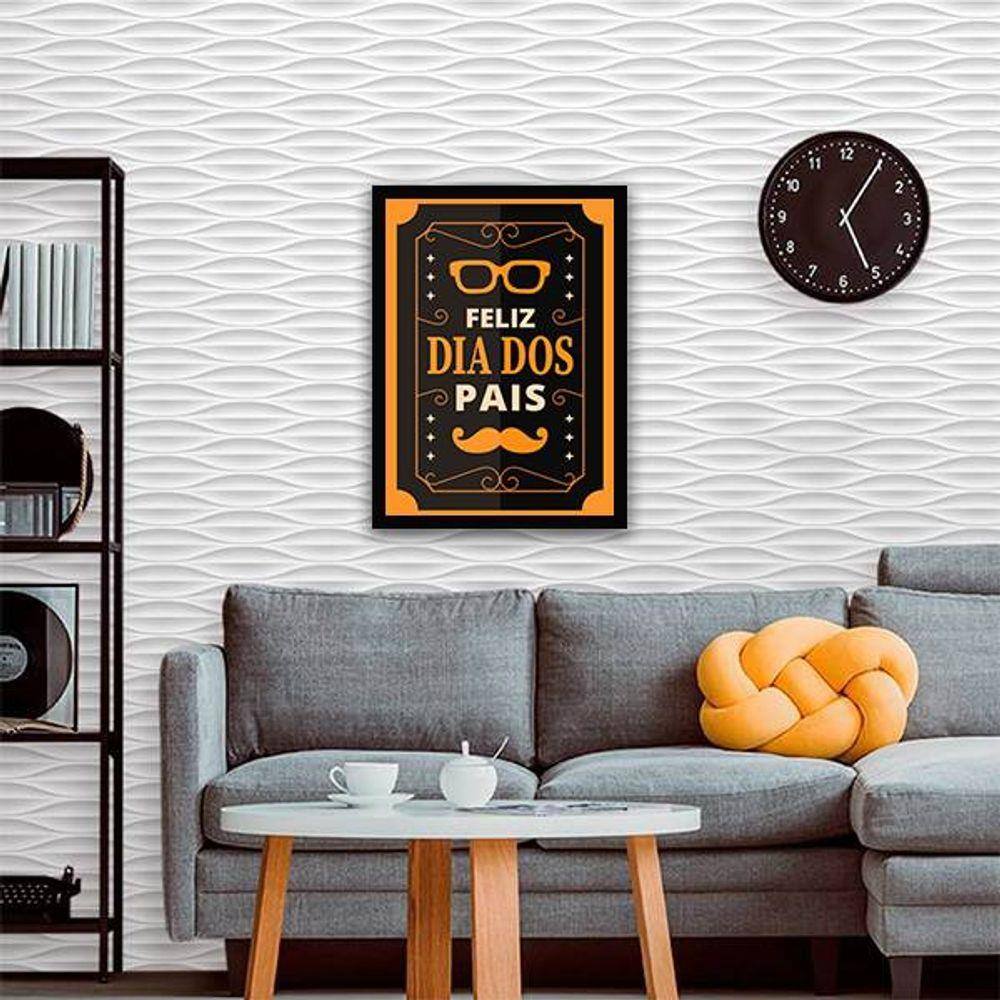 Quadro Decorativo Feliz Dia Dos Pais Preto e Amarelo