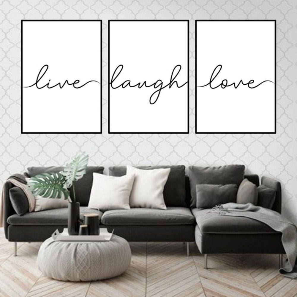 Kit 3 Quadros Decorativos Live, Laugh, Love