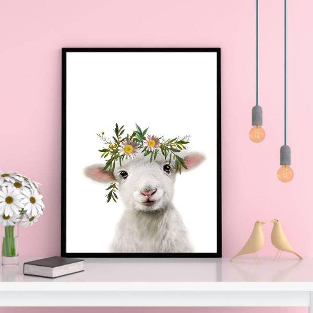 Quadro Decorativo Cabritinho Coroa de Flores