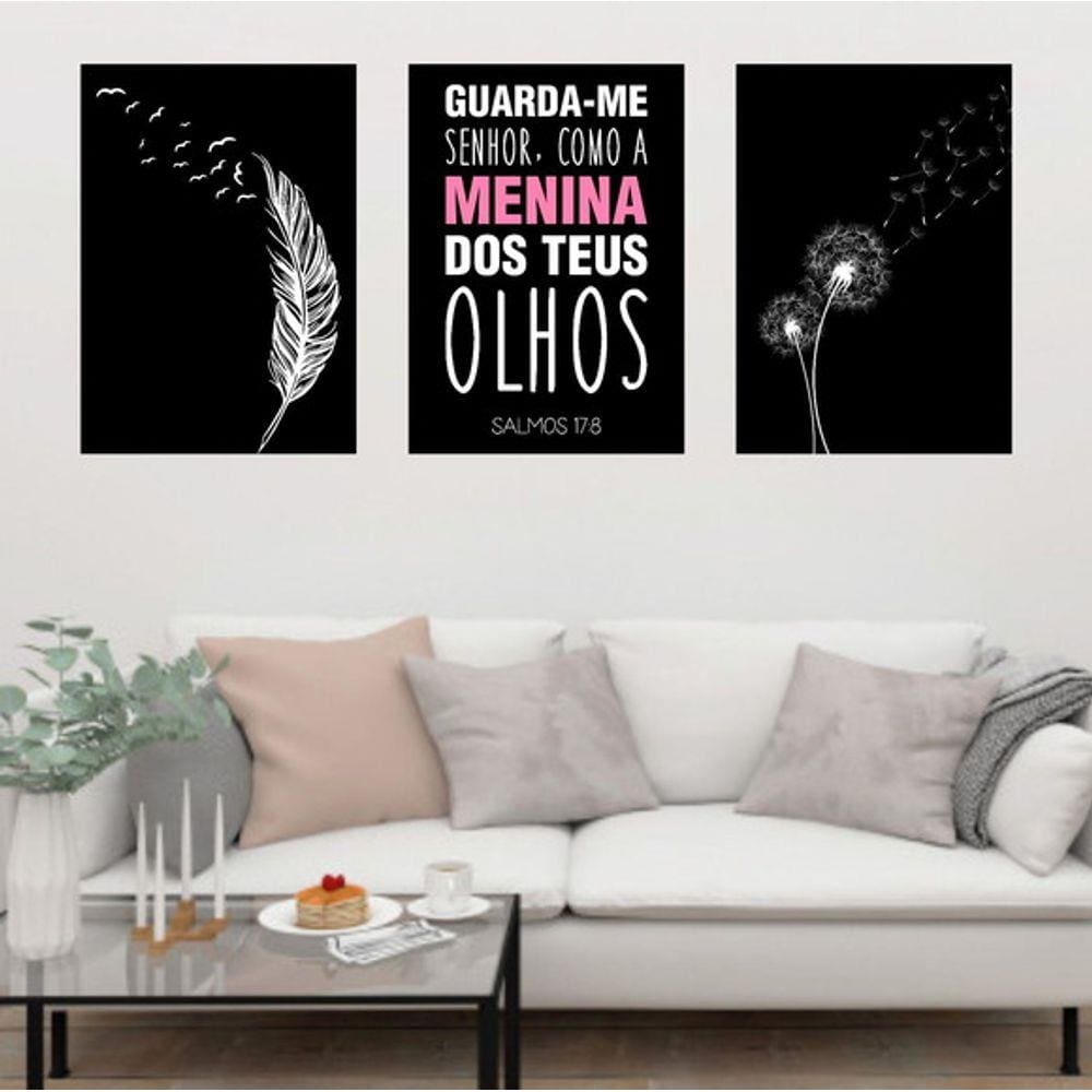 Kit 3 Quadros Decorativos Salmo 17:8 - Guarda-me Senhor