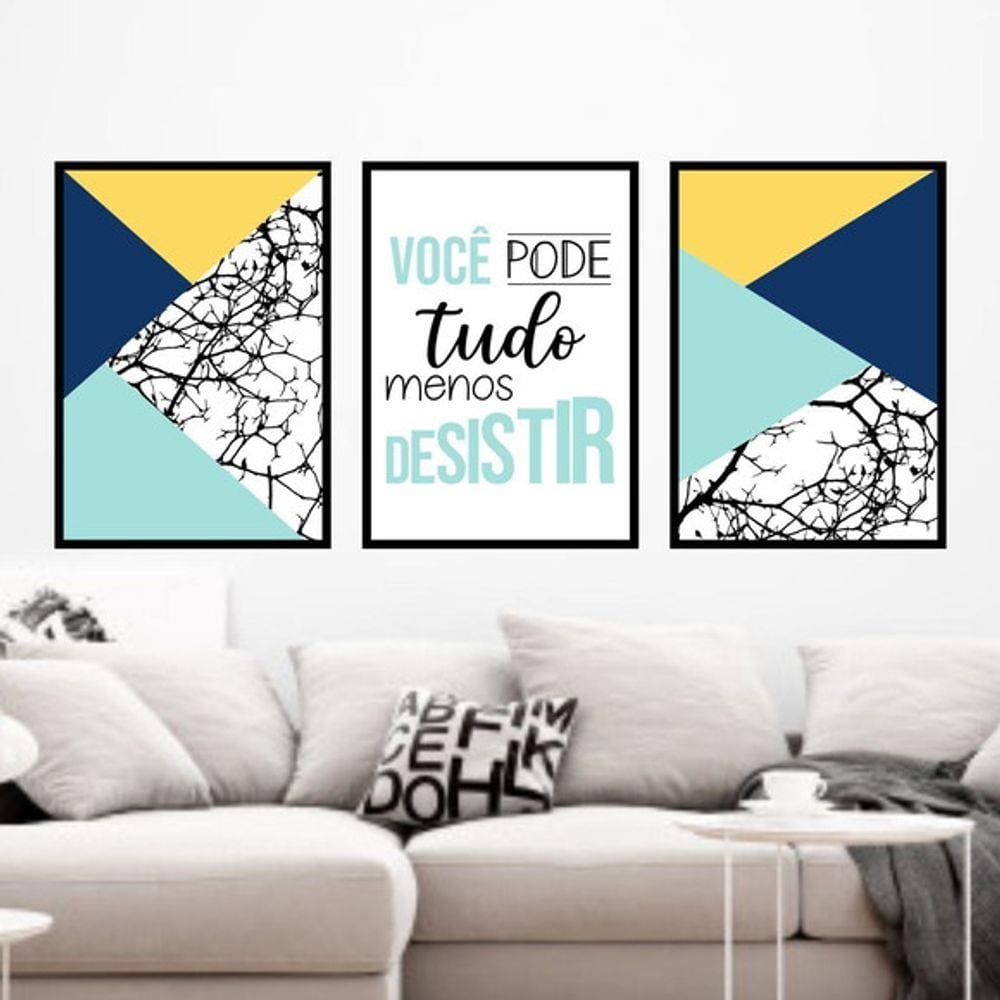 Kit 3 Quadros Decorativos Você Pode Tudo - Geométrico