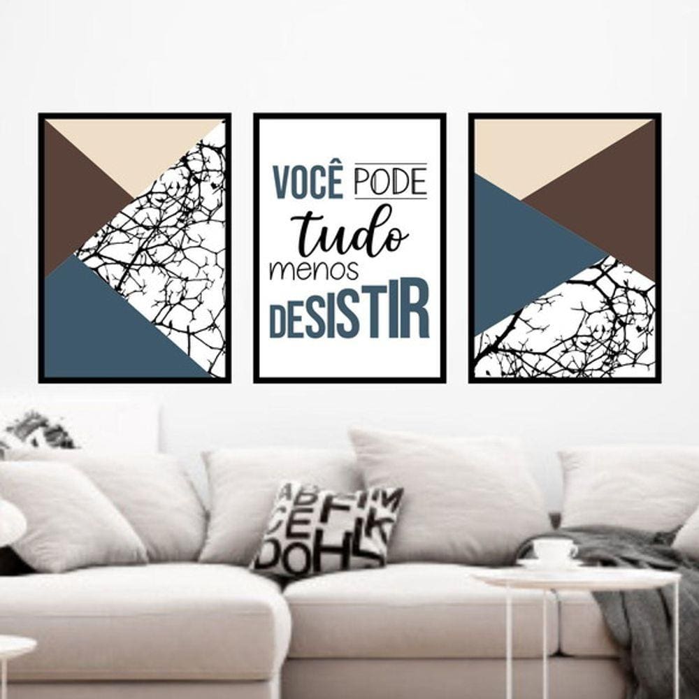 Kit 3 Quadros Decorativos Você Pode Tudo - Marrom