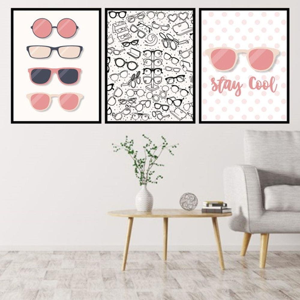 Kit 3 Quadros Decorativos Óculos - Stay Cool