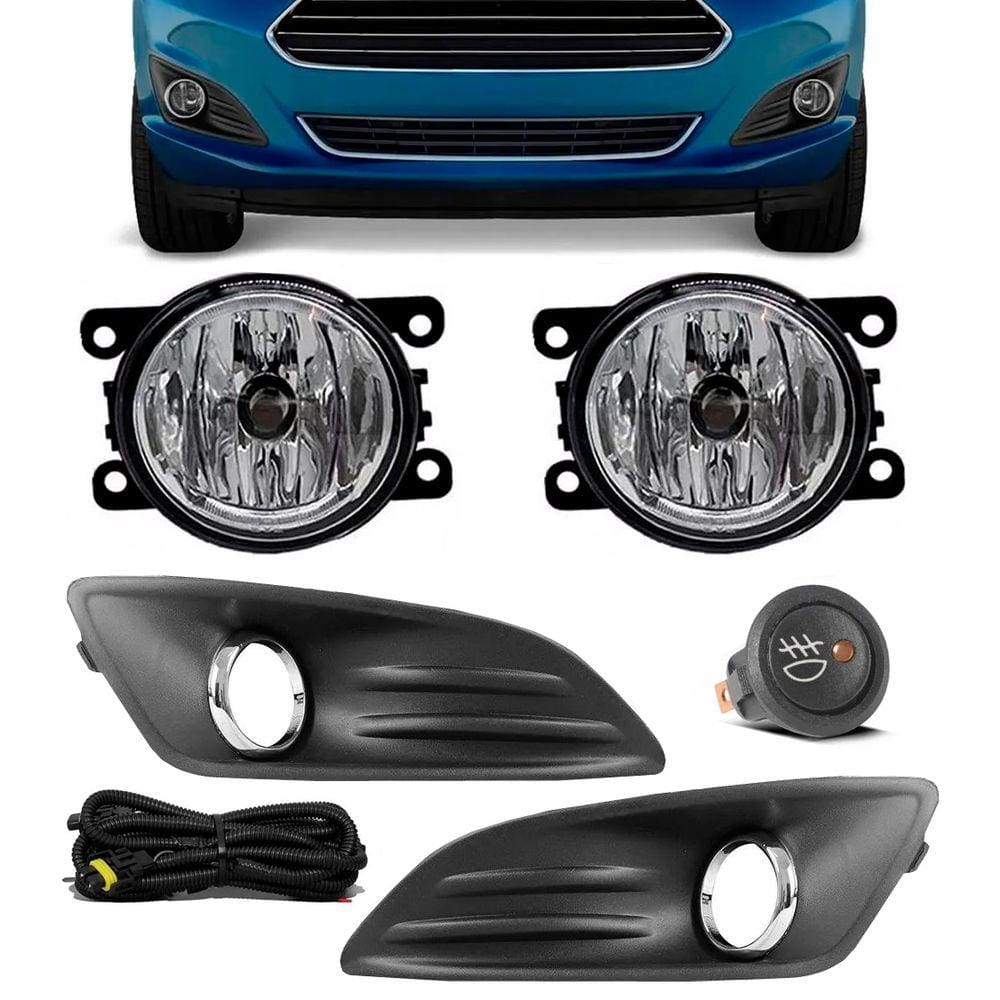 Kit Farol de Milha Neblina Ford New Fiesta 2013 2014 2015 2016 2017 Botão Alternativo