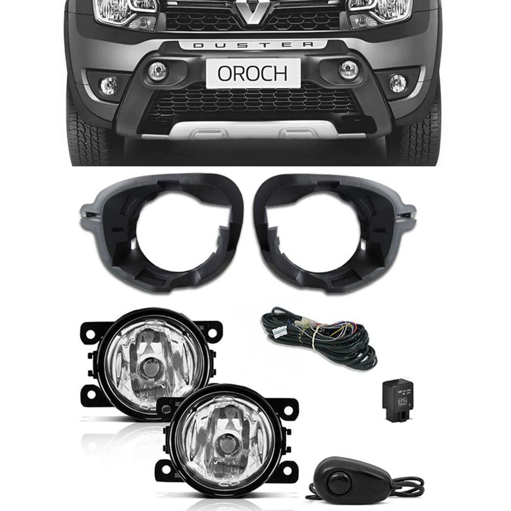 Kit Farol de Milha Neblina Renault Oroch + Base Para Fixação - Interruptor Alternativo