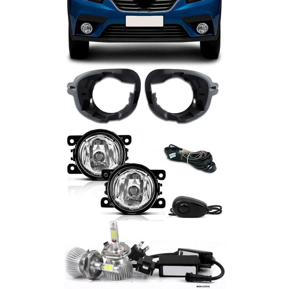 Kit Farol de Milha Neblina Renault Sandero 2019 2020 2021 - Interruptor de Alternativo + Kit Lâmpada Super LED 6000K