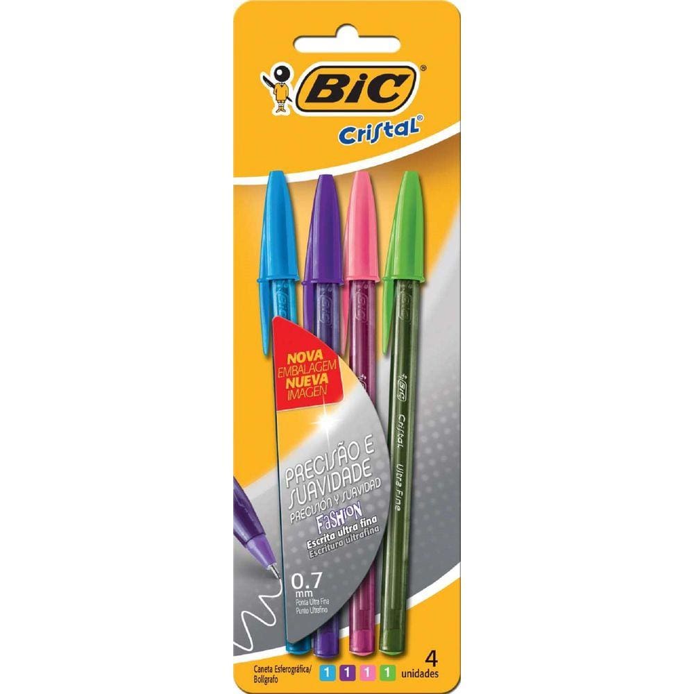 Blster 4 Caneta esferografica Cristal Ultra Fine Fashion Bic