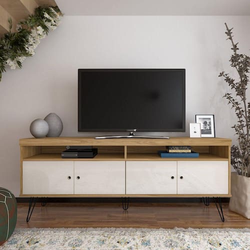 imagem-Rack para TV até 60 Polegadas 4 Portas Liberty Artely Carvalho/Off White - Marrom