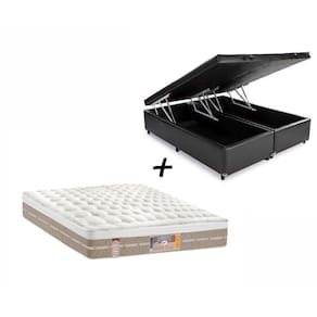 Box Baú Queen Sintético Preto + Colchão Castor Casal Silver Star Mola Pocket Air One Face 158x188x032