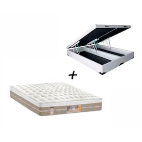 Box Baú Queen Sintético Branco + Colchão Castor Casal Silver Star Mola Pocket Air One Face 158x188x032