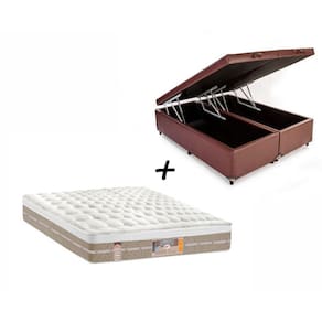 Box Baú Queen Sintético Marrom + Colchão Castor Casal Silver Star Mola Pocket Air One Face 158x188x032
