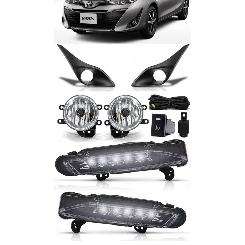 Kit Farol de Milha Neblina Toyota Yaris Hatch e Sedan Com LED DRL